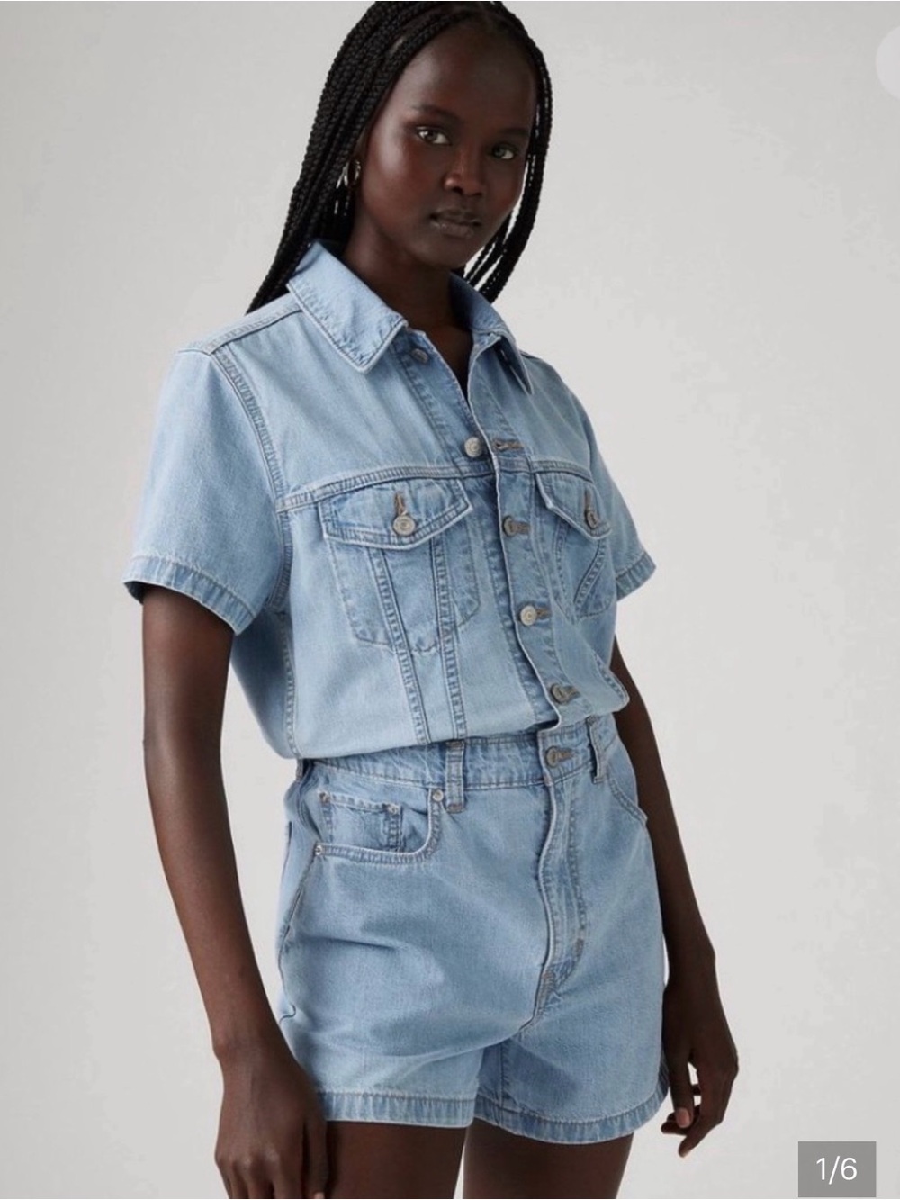 New Levi med Light Wash Denim Short Romper - Light Blue